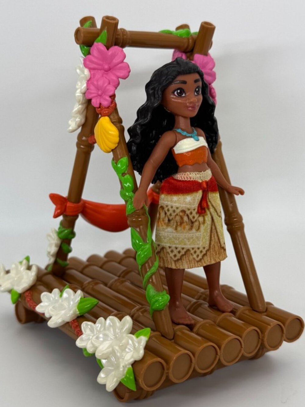 Disney MOANA Action Figure Toy 3.5" Moving Neck Arms Waist + Floral. Bamboo Raft